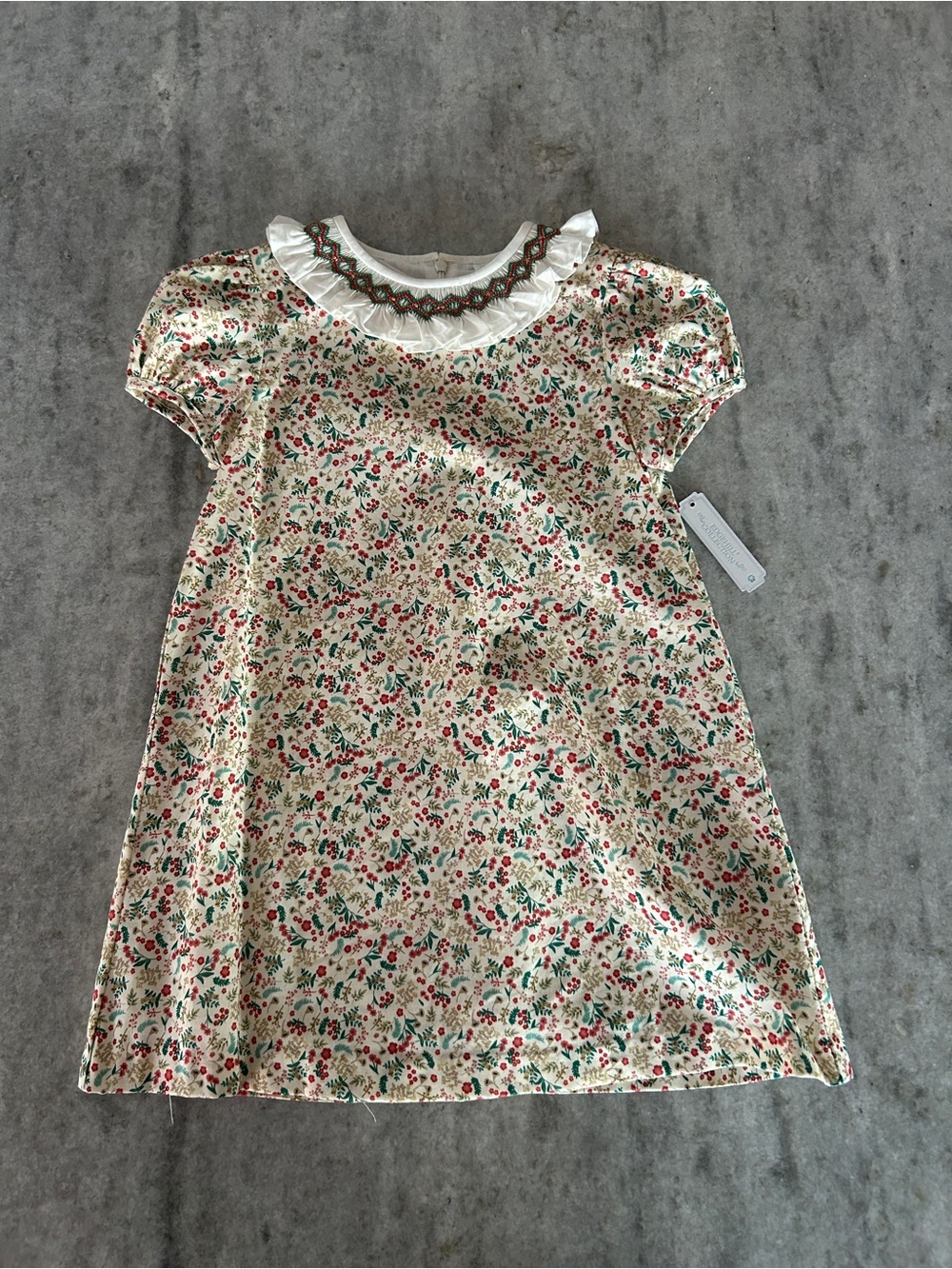 Edgehill Collection Girls Floral Ruffle Smocked Collar Dress Size 5